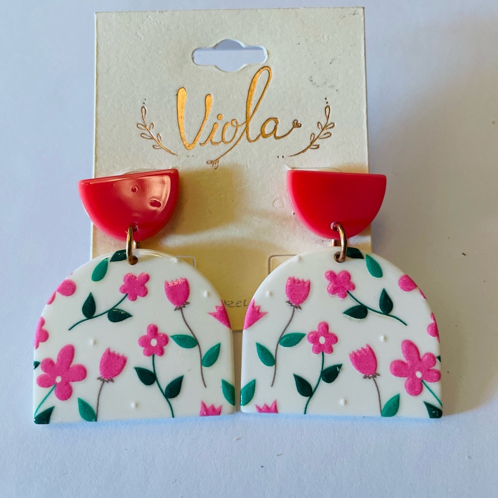 Viola Floral Earrings with Pink Accents